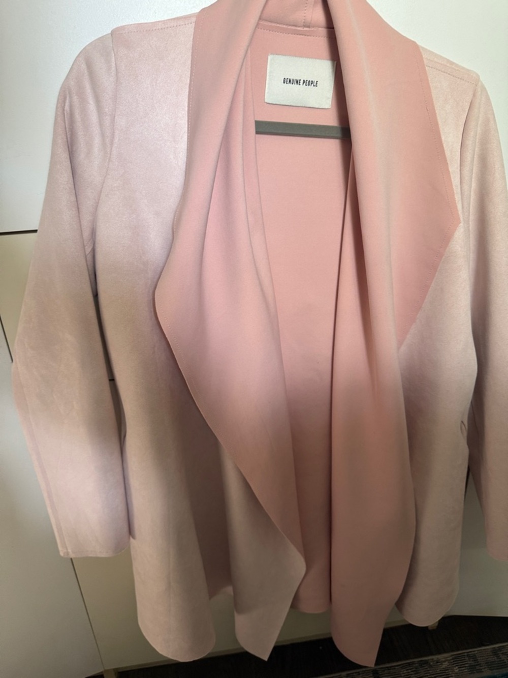 Genuine people suede Women's Open Front Pink Jacket with pockets